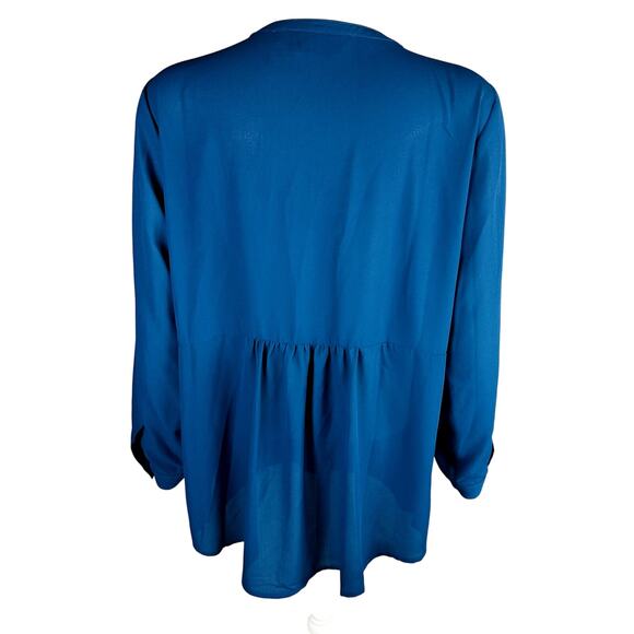 Joan Rivers Womans Sz Medium Blouse Long Sleeve Button Texture Tunic Blue Green - Picture 5 of 7